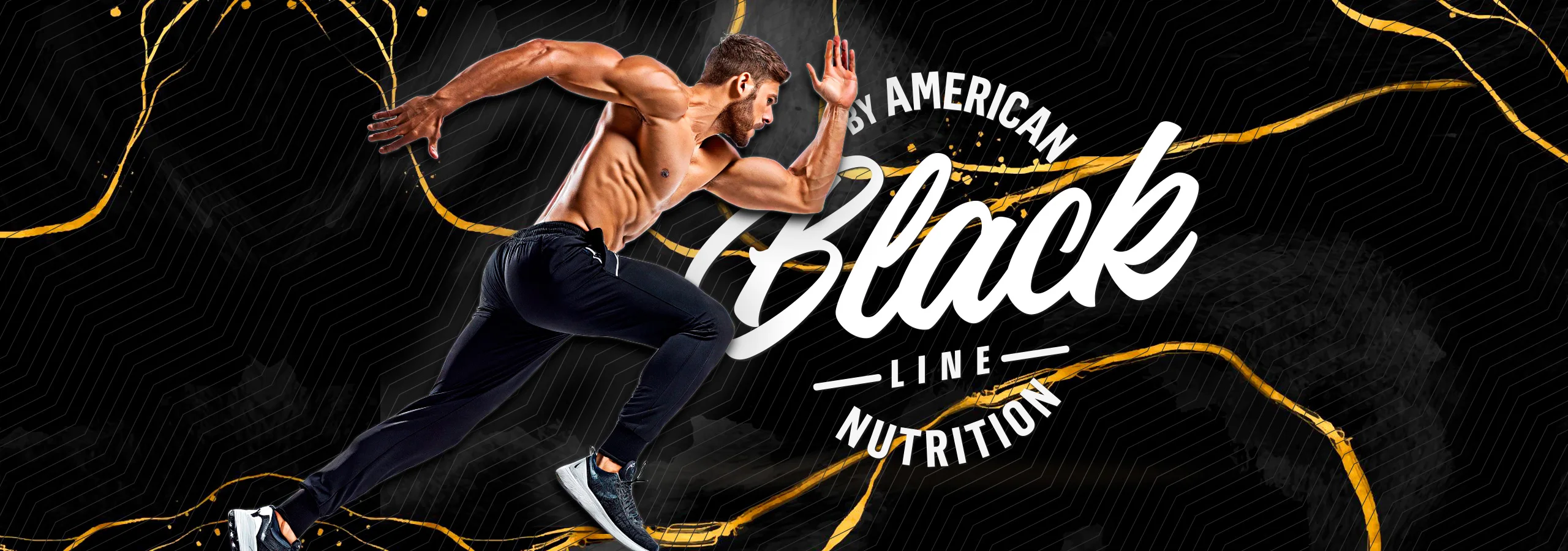 Black Line by American Nutrition: atleta en carrera junto al logotipo de la marca